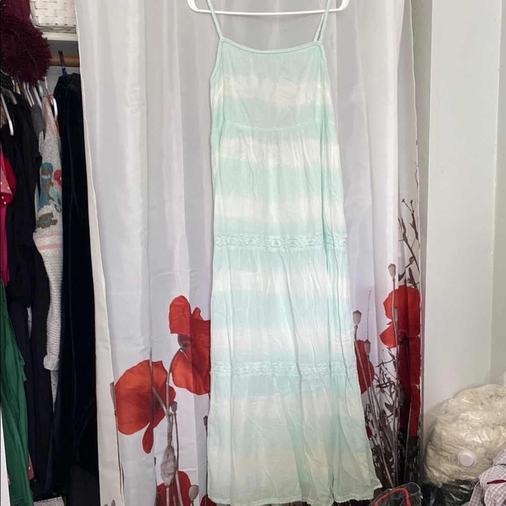 Aerie Green and White Tiered Maxi Sundress with Tie Back . Size L